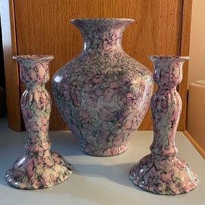 Handmade vase and set of candle holders.